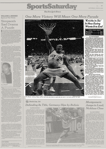 Vintage 90s New York Knicks Vs Houston Rockets 1994 NBA Finals 